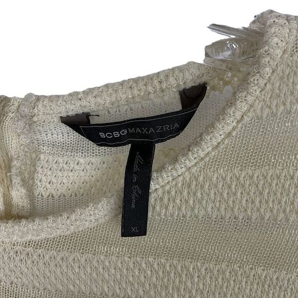 BCBG Maxazria XL Tunic Blouse Shirt Ivory Gold Button 3/4 Sleeve Semi Sheer - Picture 7 of 7